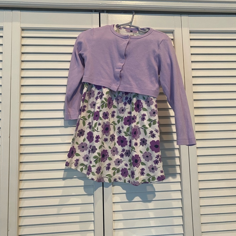Girls purple flower dress w matching cardigan. 4T.